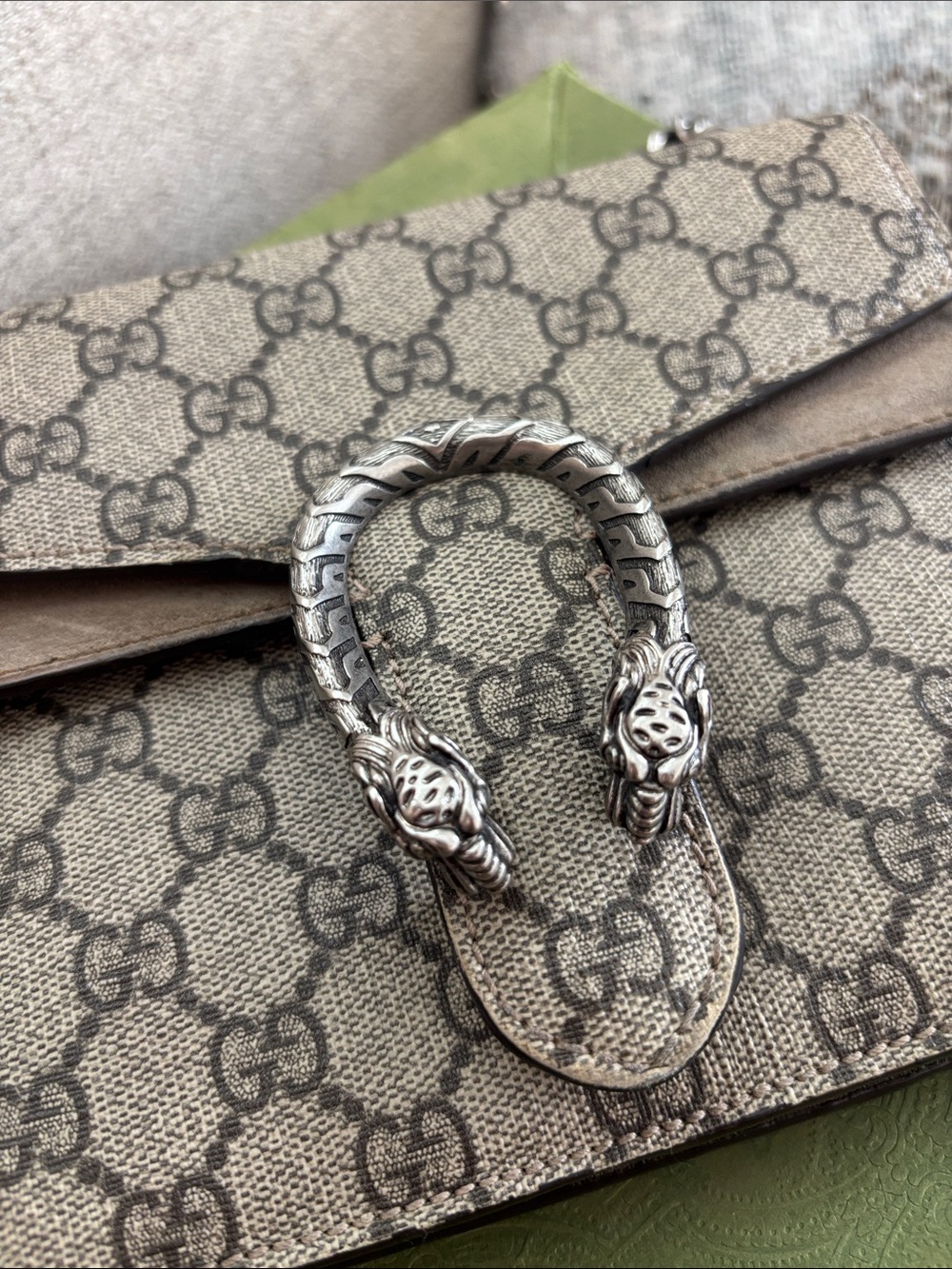 Gucci Beige Monogram GG Shoulder Bag with Silver Hardware - Picture 6 of 7